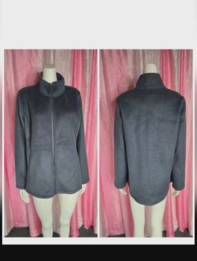 32 Degrees Heat Gray Velour Plush Full Zip Mock Neck Jacket Size Large